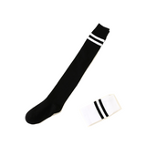 Extra Long Double Striped Thigh High Socks in Black