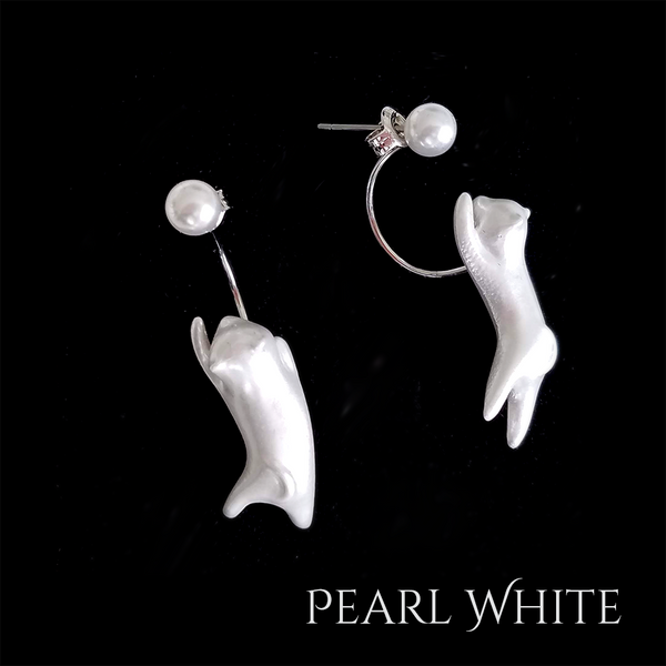 "Hanging Catz" Earrings - (Pearl White || Solid White) with Sterling Silver Studs
