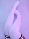 Extra Long Double Striped Thigh High Socks in White