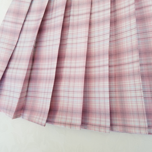 Misty Pink Pleated Plaid Mini-Skirt