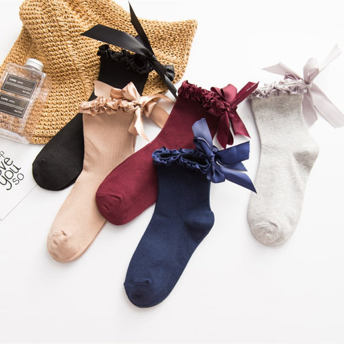 Sweet & Elegant Ribbon Crew Socks - 5 Colors