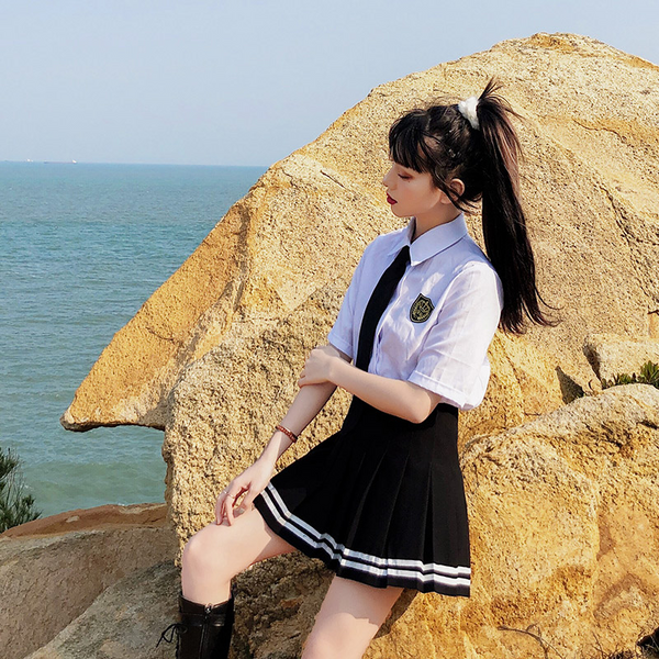 Sailor Pleated Mini-Skirt in Black