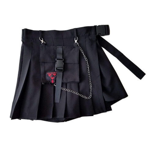 Spicy Pop Black Pleated Mini-Skirt/Shorts with Belt and Pouch